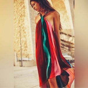 ZARA WOMAN NWT  MULTICOLORED BEADED HALTER DRESS Beach Summer Vacation Dress M